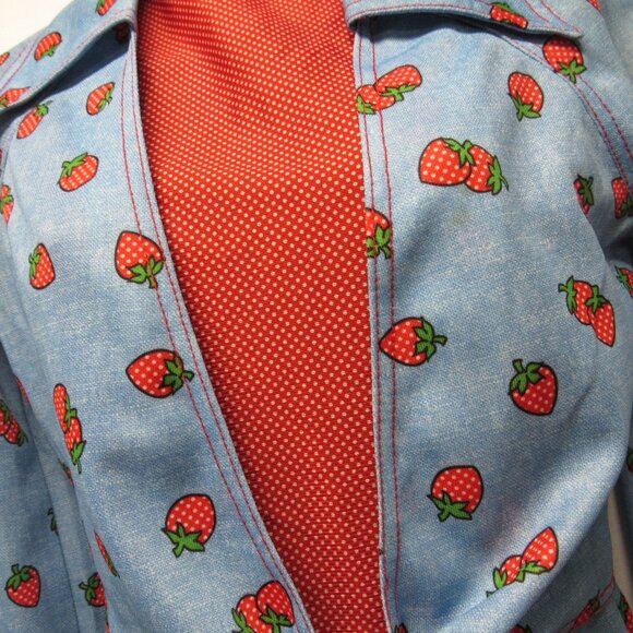 Vintage 70s Melissa Lane Strawberry Print Dress & Tie Jacket Topper Set sz 12 - Picture 2 of 8